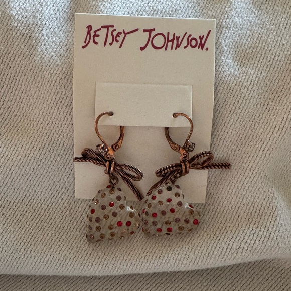 Betsey Johnson Heart Earrings - Red and Gold - Picture 1 of 3